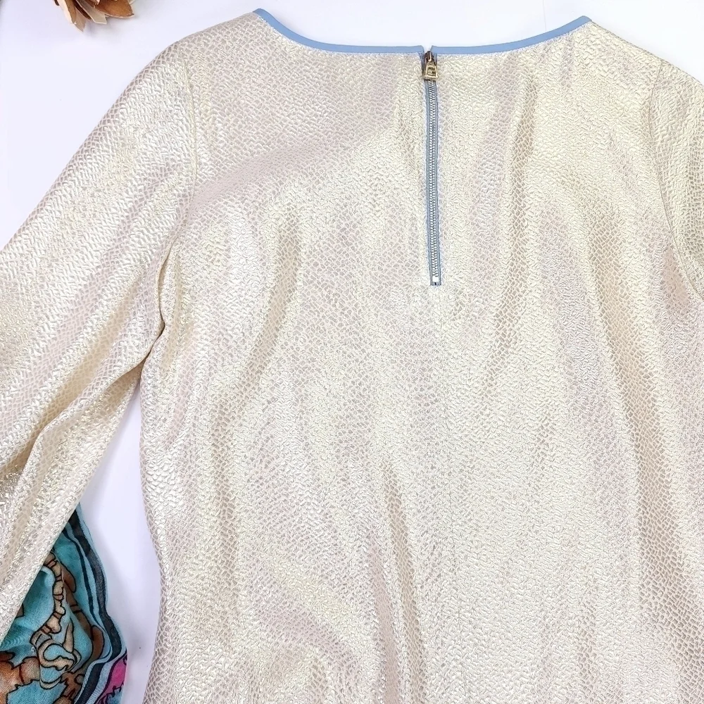 New Sail to Sable Silk Metallic Gold Blue Detailing Dress Sz 4 - Picture 5 of 14